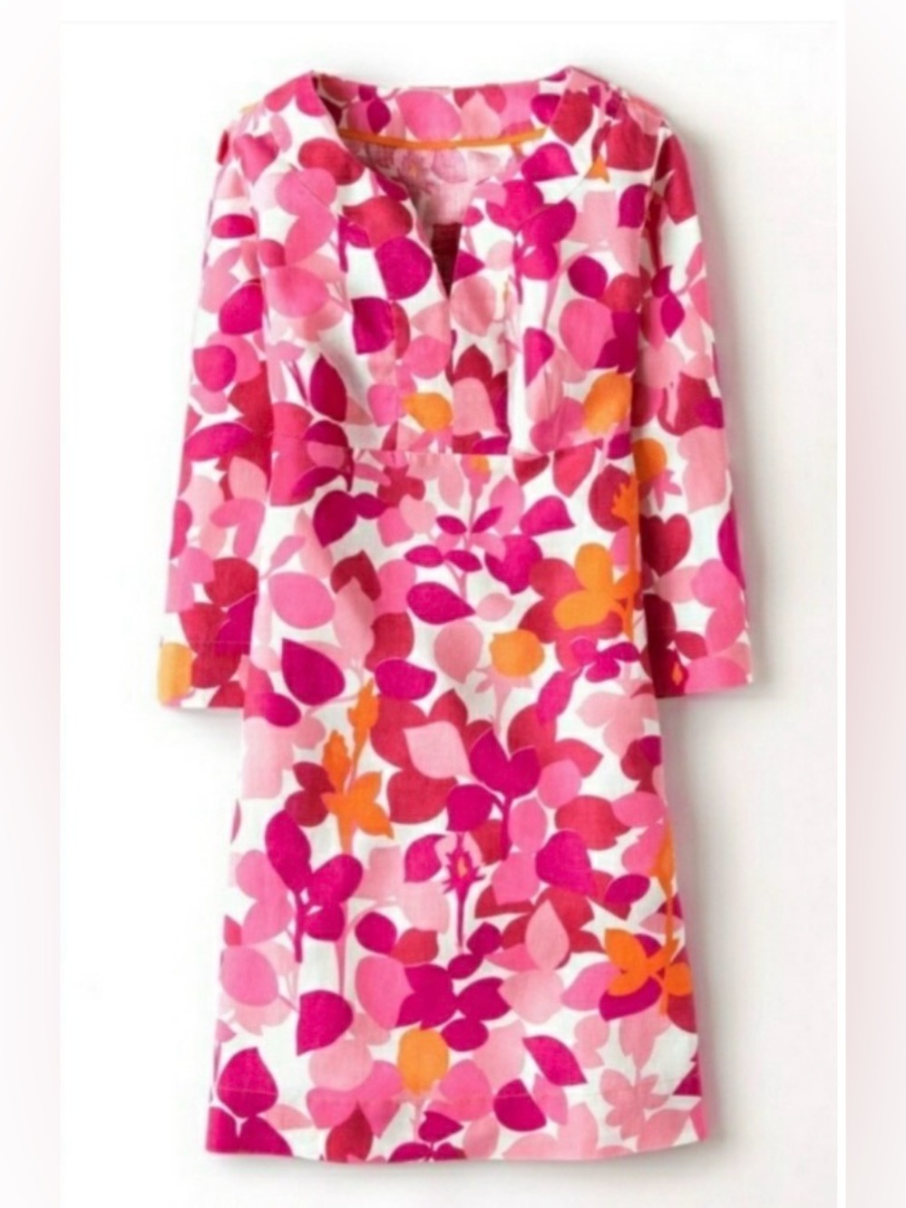 Boden Linen Leaf Print Tunic Dress Pink Size 6 Long EUC
